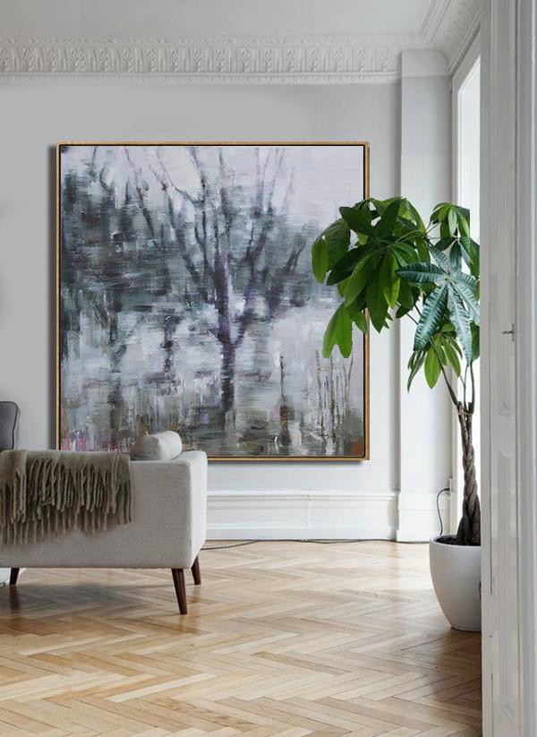 Extra Large 72" Acrylic Painting,Oversized Abstract Landscape Oil Painting,Large Abstract Wall Art,White,Black,Gray.etc
